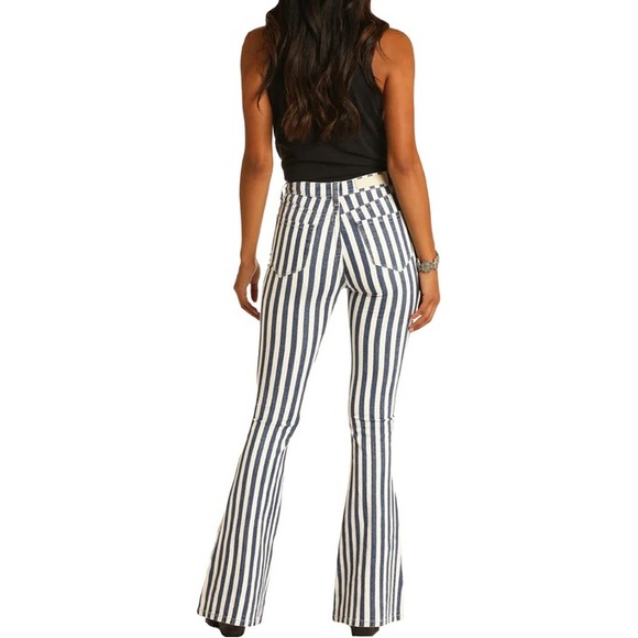 Rock&Roll Denim NWT High Rise Flare Wide Stripe Cowgirl/Boho Jeans - Size 32x34 - Picture 2 of 15